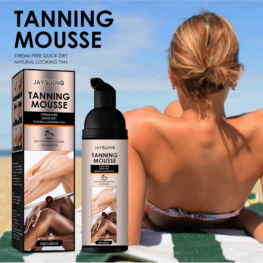 60ml jaysuing auto bronzeamento mousse verão bronze tan hidratante fácil aplicação brilho natural macio hidratado cuidados com o corpo da pele