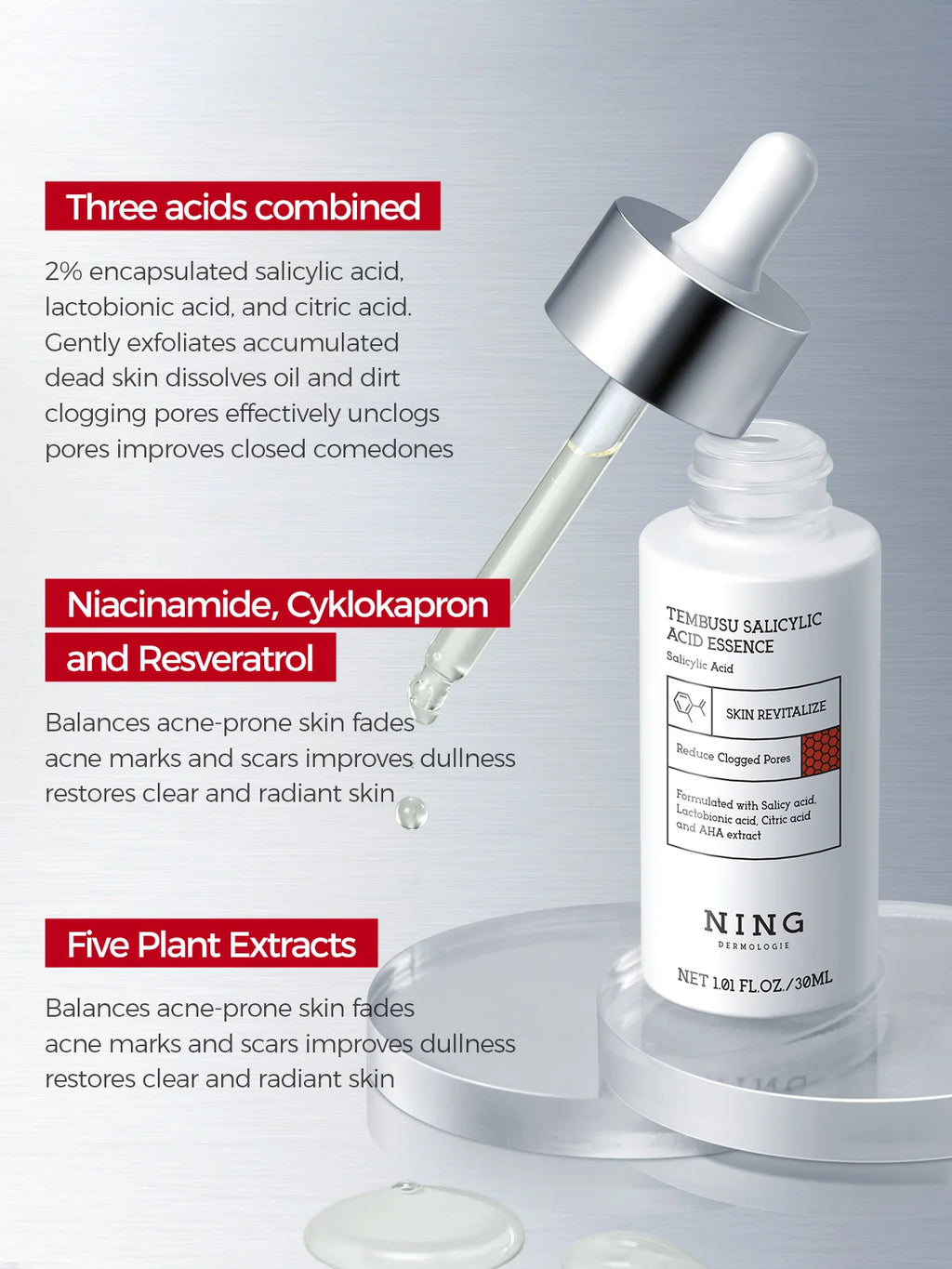 Conjunto de cuidados com a pele Tembusu Essence – Routina de 8 etapas com limpador de amino, máscara de argila, toner, soro de ácido salicílico, creme e tratamento para os olhos