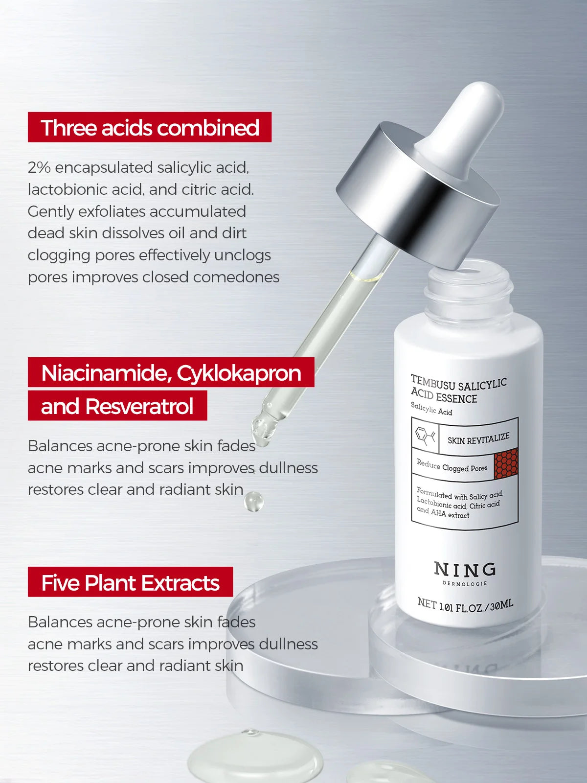 Conjunto de cuidados com a pele Tembusu Essence – Routina de 8 etapas com limpador de amino, máscara de argila, toner, soro de ácido salicílico, creme e tratamento para os olhos