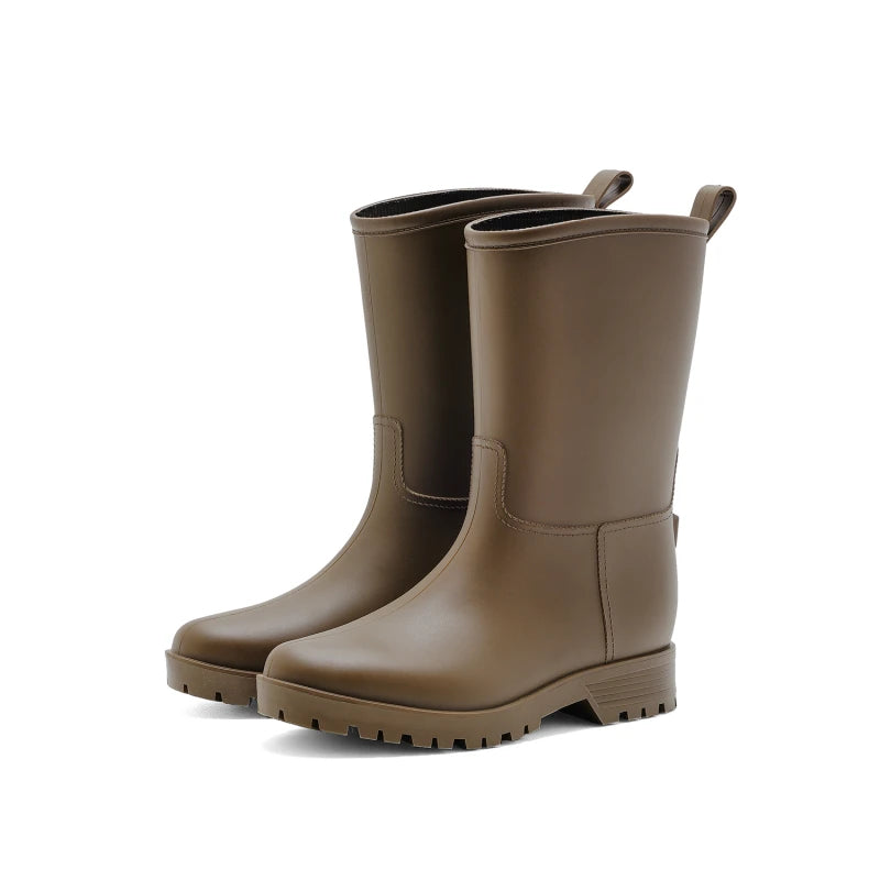 Botas de chuva femininas com estampa de leopardo, cano médio, antiderrapantes, pvc, peça única, sapatos de borracha à prova d'água para pesca, jardinagem e trabalho agrícola