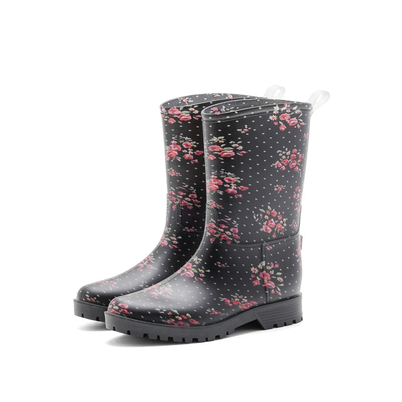 Botas de chuva femininas com estampa de leopardo, cano médio, antiderrapantes, pvc, peça única, sapatos de borracha à prova d'água para pesca, jardinagem e trabalho agrícola