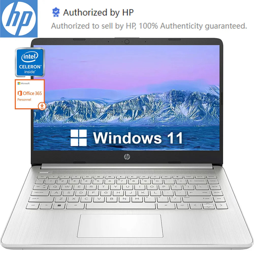 HP mais novo laptop empresarial de 14 ", Intel Celeron N4120, até 16 GB de RAM, 384 GB de armazenamento (128 GB eMMC + 256 GB Micro SD), 1 ano de escritório 365, prata