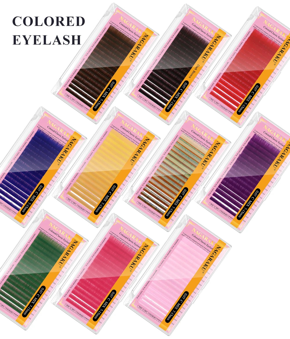NAGARAKU Cor Cílios Maquiagem Maquiagem Mix de Maquiagem 7 ~ 15mm Marrom Escuro Marrom Claro Azul Roxo Cores Faux Cils Cílios Postiços Cilios
