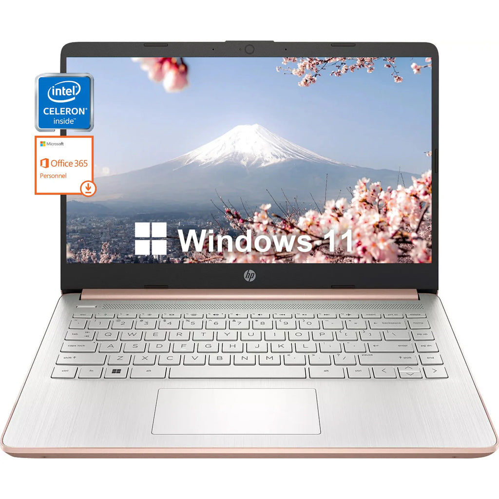 HP-14 "Business Laptop,Intel Celeron N4120,16GB de RAM,384GB de Armazenamento, 128GB eMMC + 256GB Micro SD, 1 Ano Office 365, Ouro Rosa, Mais Novo