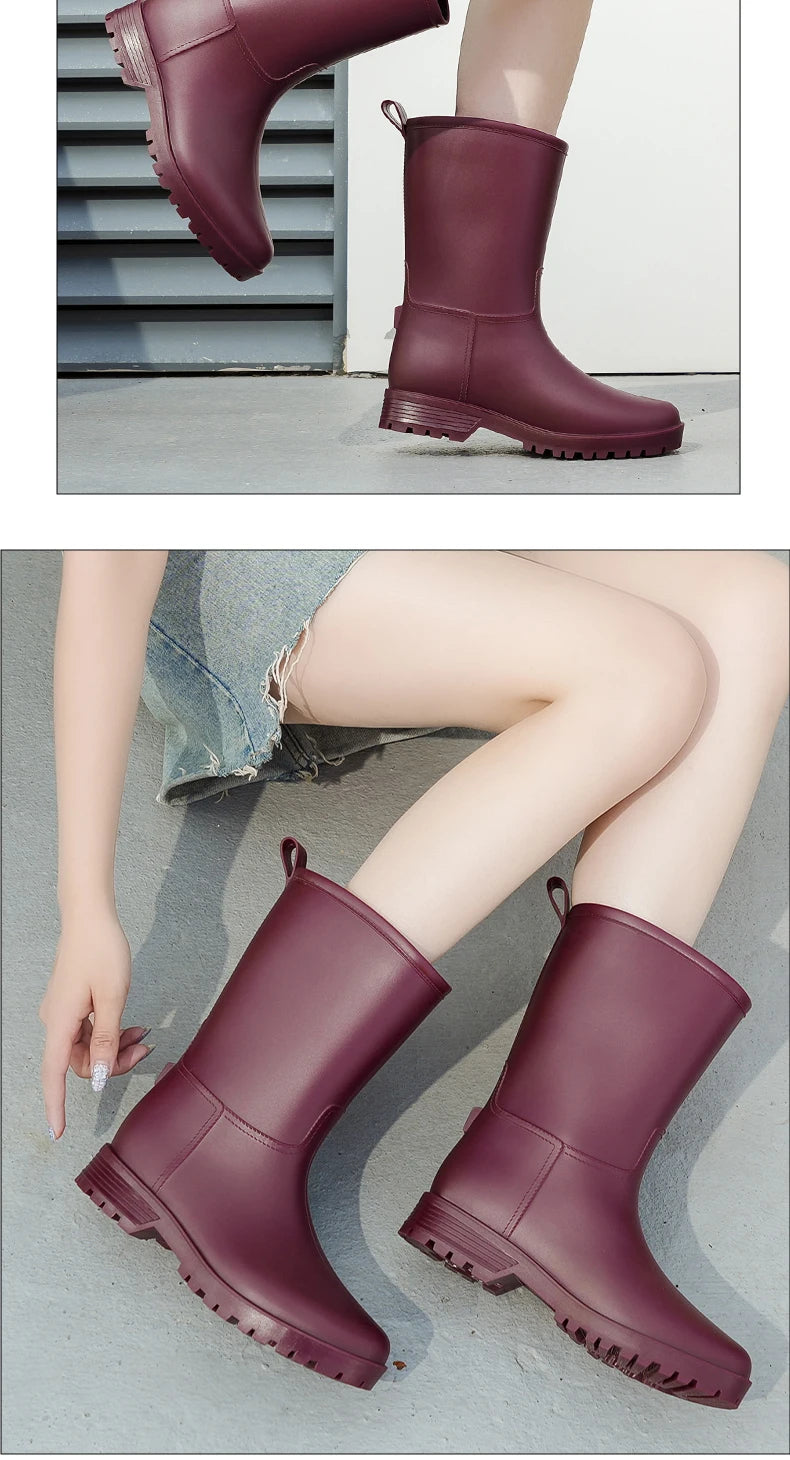 Botas de chuva femininas com estampa de leopardo, cano médio, antiderrapantes, pvc, peça única, sapatos de borracha à prova d'água para pesca, jardinagem e trabalho agrícola