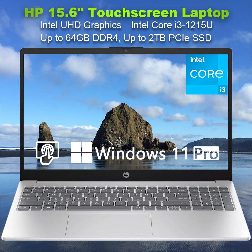 HP-Laptop Touchscreen Business, 15,6 ", Intel Core i3-1215U, até 64GB de RAM,2TB SSD,Intel UHD Graphics,Win 11 Pro, mais recente, 2022
