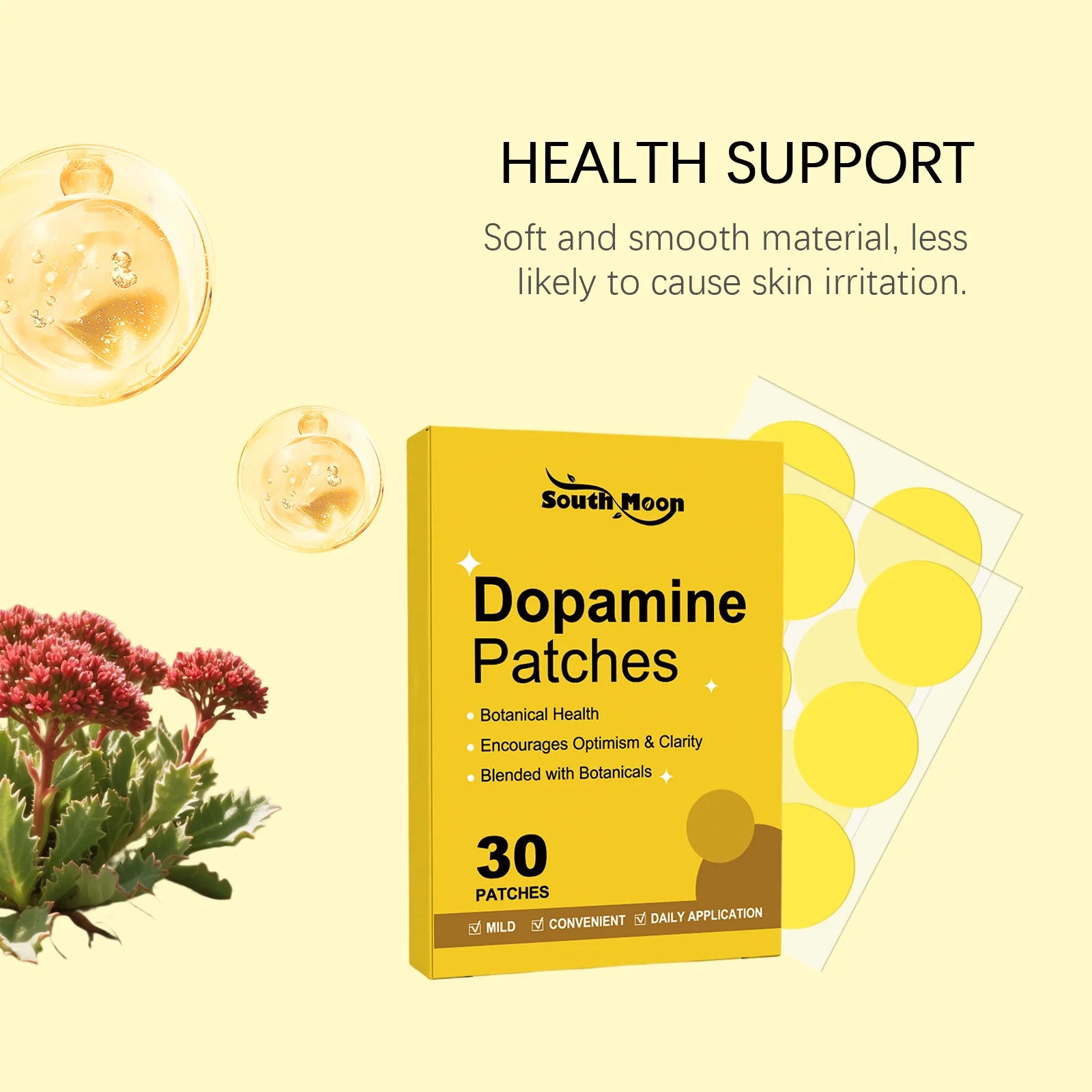South Moon 30pcs remendo de dopamina fortalecer o sistema imunológico impulso de energia anti ansiedade alívio humor nutrir cuidados com o corpo remendo de dopamina