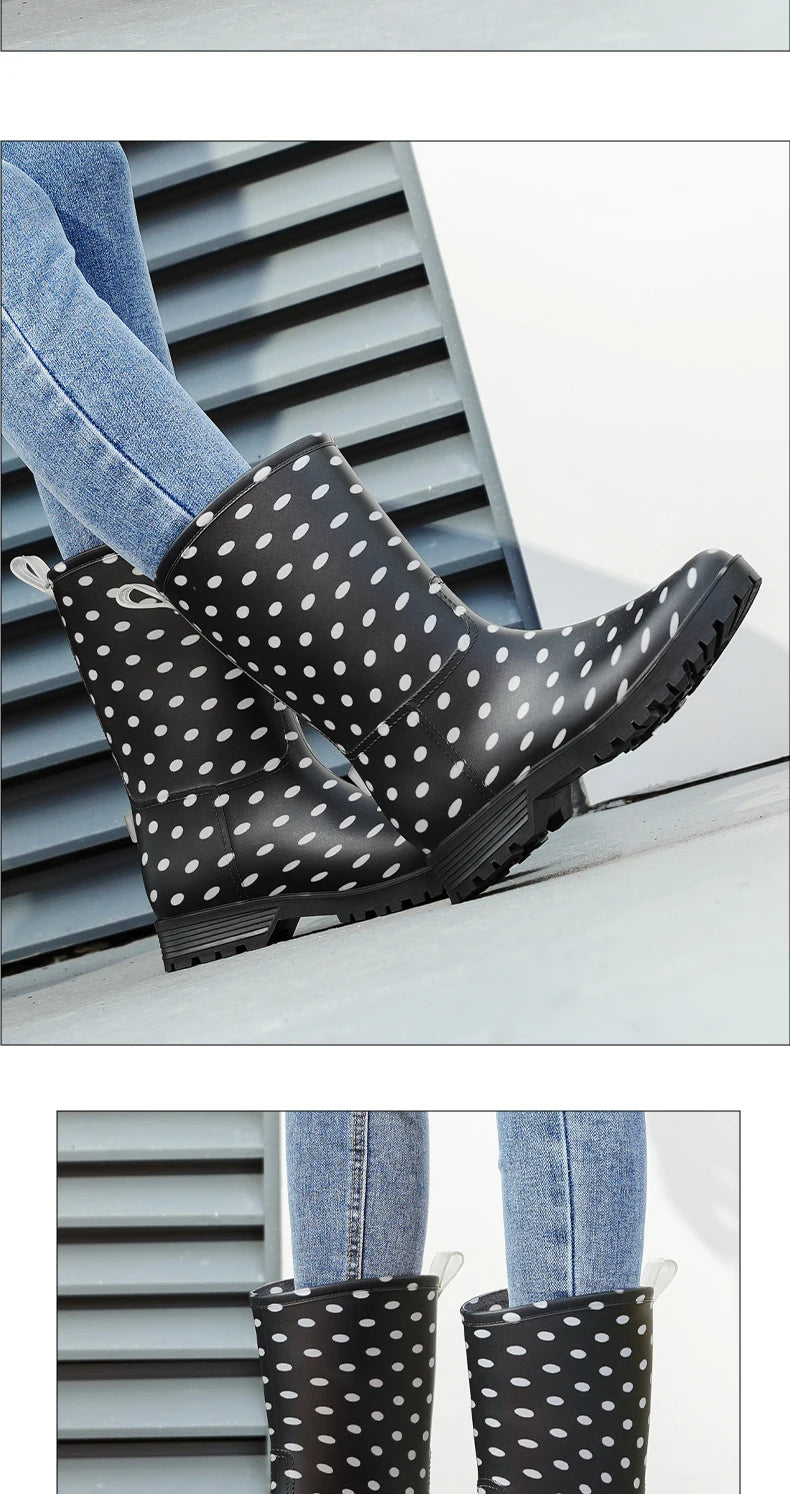 Botas de chuva femininas com estampa de leopardo, cano médio, antiderrapantes, pvc, peça única, sapatos de borracha à prova d'água para pesca, jardinagem e trabalho agrícola