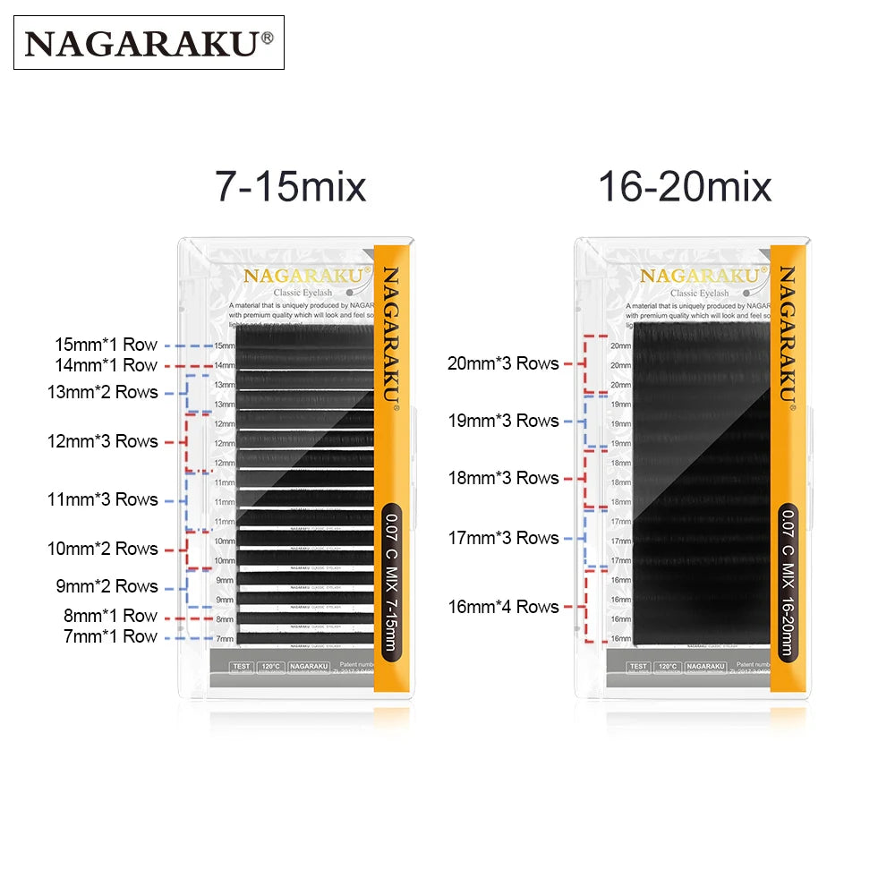 NAGARAKU estojo de cílios postiços com 16 linhas, 7-15mm, mix premium, natural, de vison, sintético, extensão de cílios, individual, maquiagem