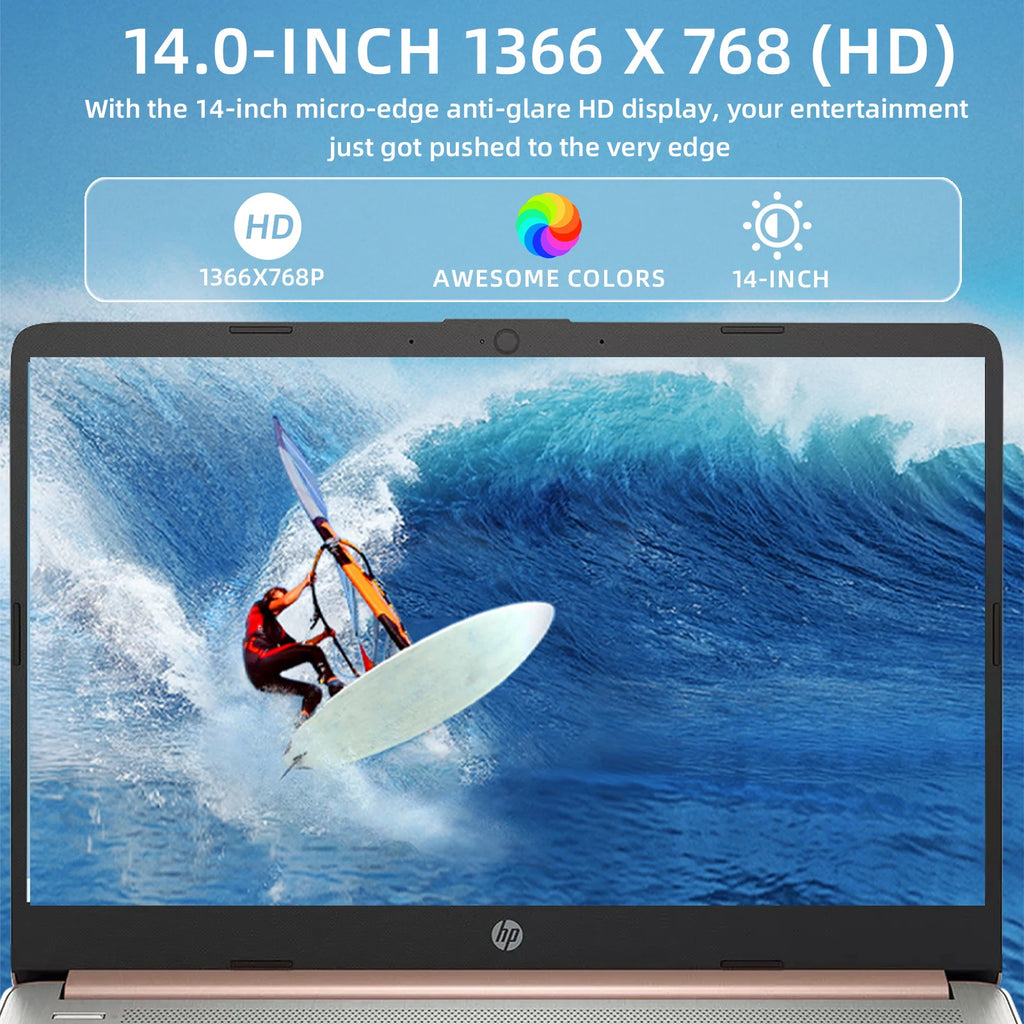 HP-14 "Business Laptop,Intel Celeron N4120,16GB RAM,384GB Armazenamento, 128GB eMMC + 256GB Cartão SD, 1 ano Escritório 365