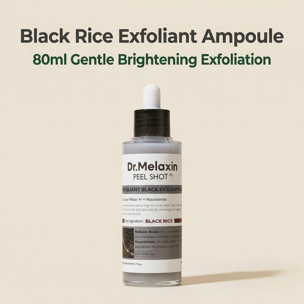 Ampola Esfoliante de Arroz Preto 80ml, Extrato de Água de Arroz, AHA BHA, Niacinamida, Para Todos os Tipos de Pele