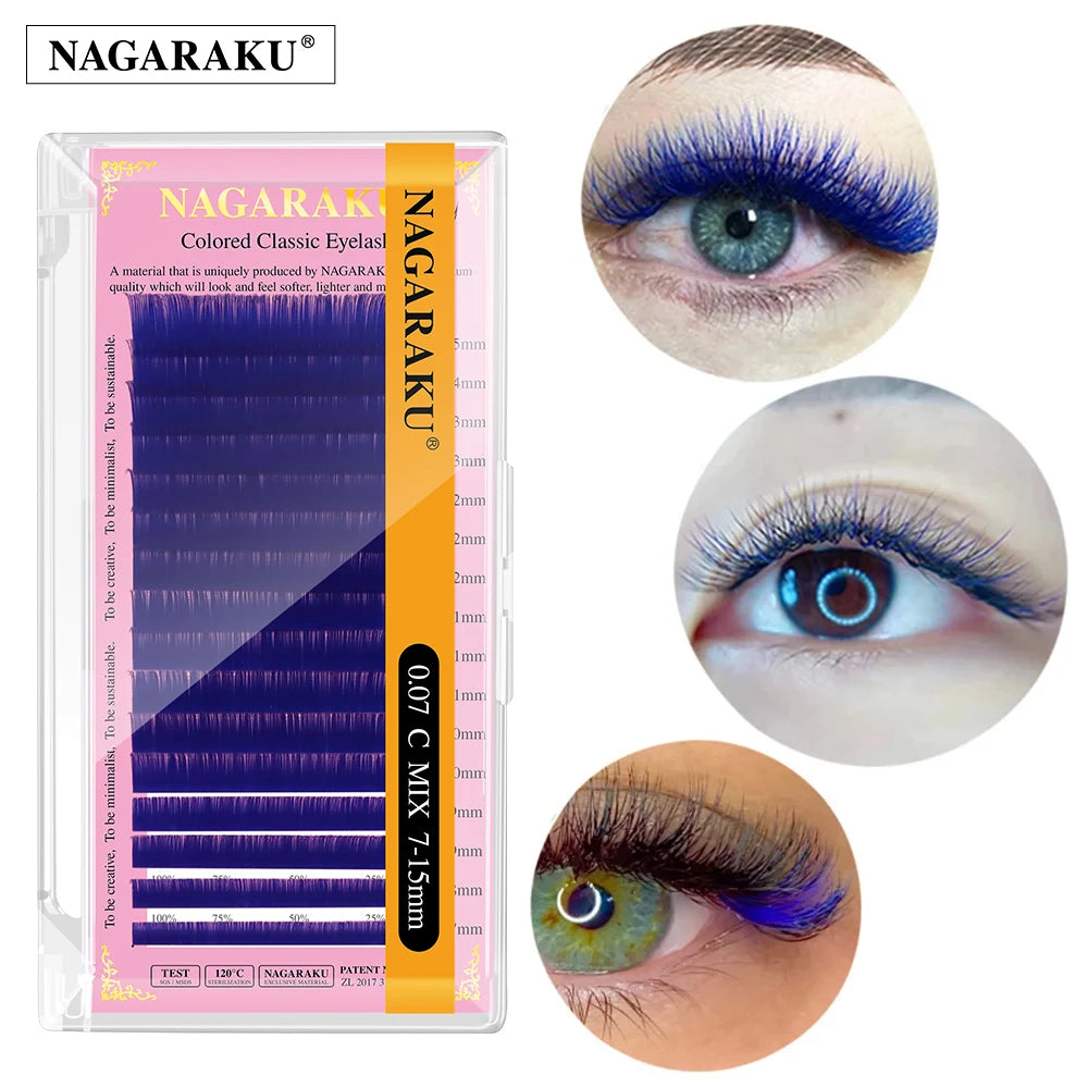 NAGARAKU Cor Cílios Maquiagem Maquiagem Mix de Maquiagem 7 ~ 15mm Marrom Escuro Marrom Claro Azul Roxo Cores Faux Cils Cílios Postiços Cilios