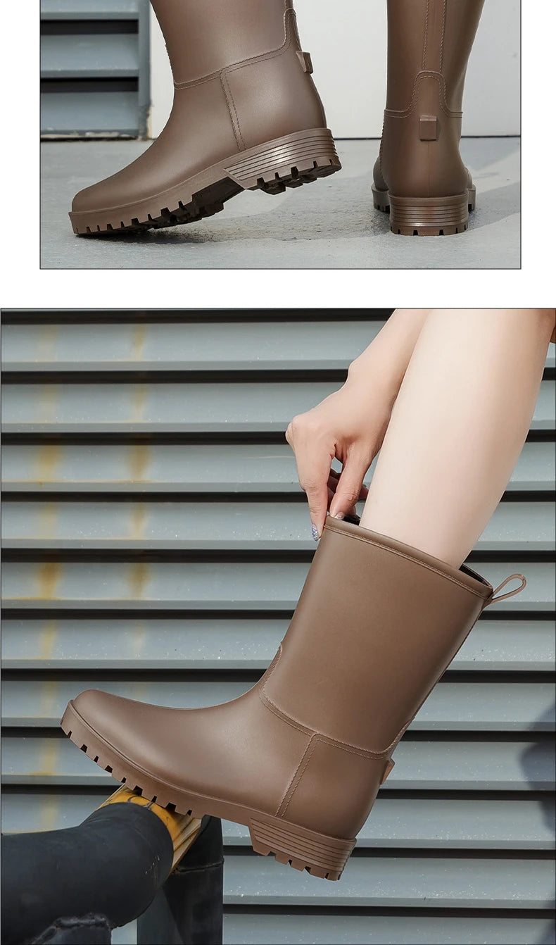 Botas de chuva femininas com estampa de leopardo, cano médio, antiderrapantes, pvc, peça única, sapatos de borracha à prova d'água para pesca, jardinagem e trabalho agrícola