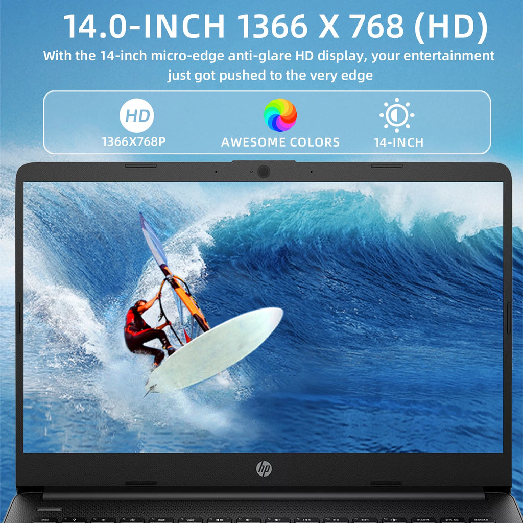 HP-14 "Business Laptop,Intel Celeron N4120,16GB RAM,384GB Armazenamento, 128GB eMMC + 256GB Cartão SD, 1 ano Escritório 365