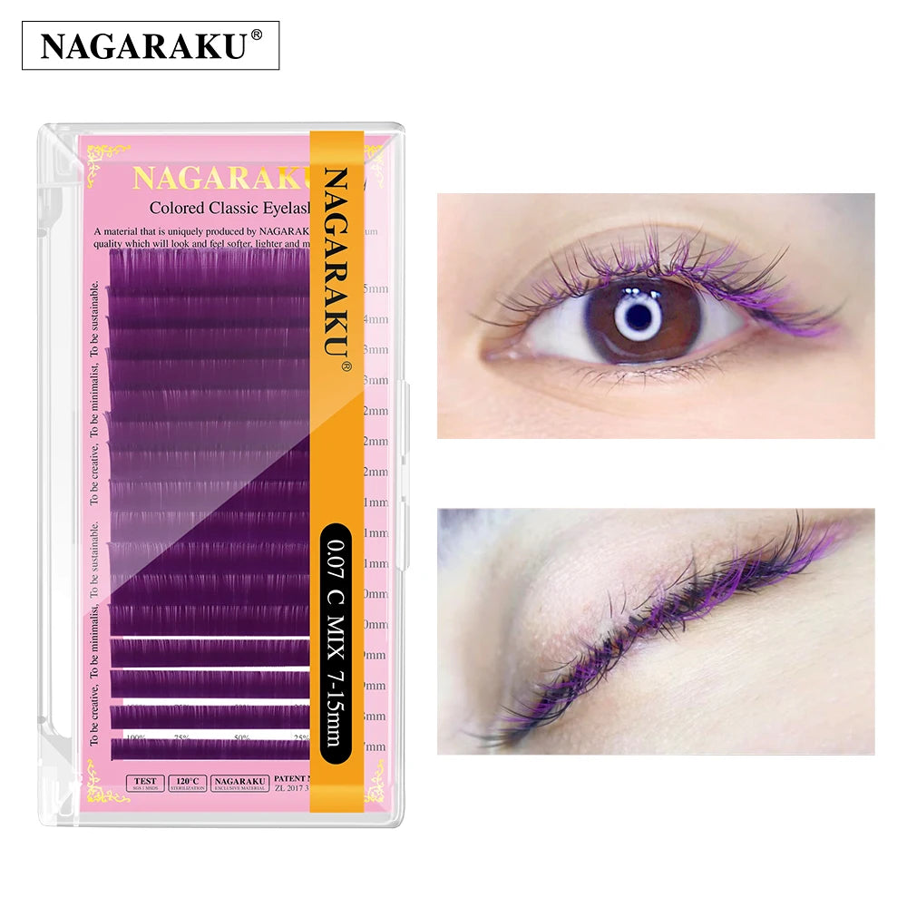 NAGARAKU Cor Cílios Maquiagem Maquiagem Mix de Maquiagem 7 ~ 15mm Marrom Escuro Marrom Claro Azul Roxo Cores Faux Cils Cílios Postiços Cilios