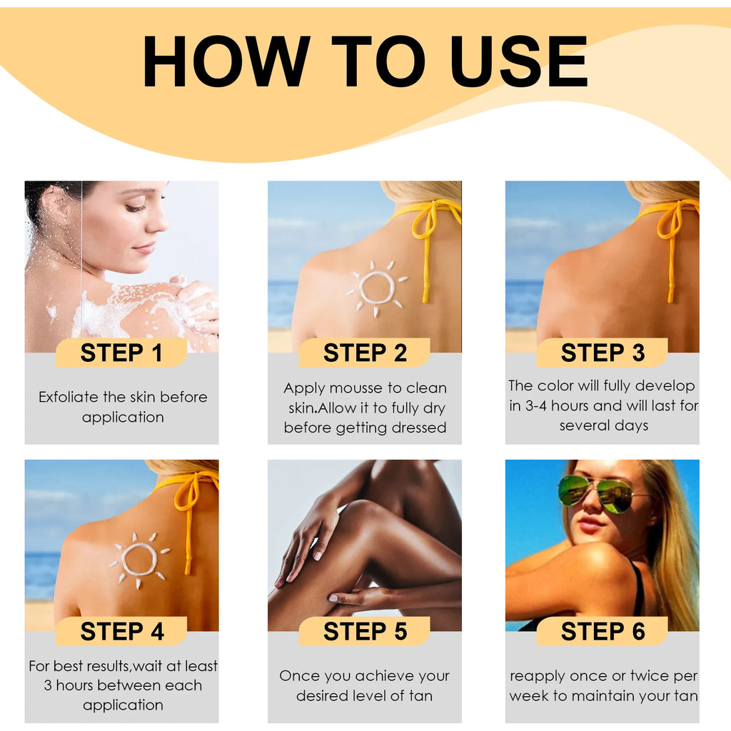 60ml jaysuing auto bronzeamento mousse verão bronze tan hidratante fácil aplicação brilho natural macio hidratado cuidados com o corpo da pele