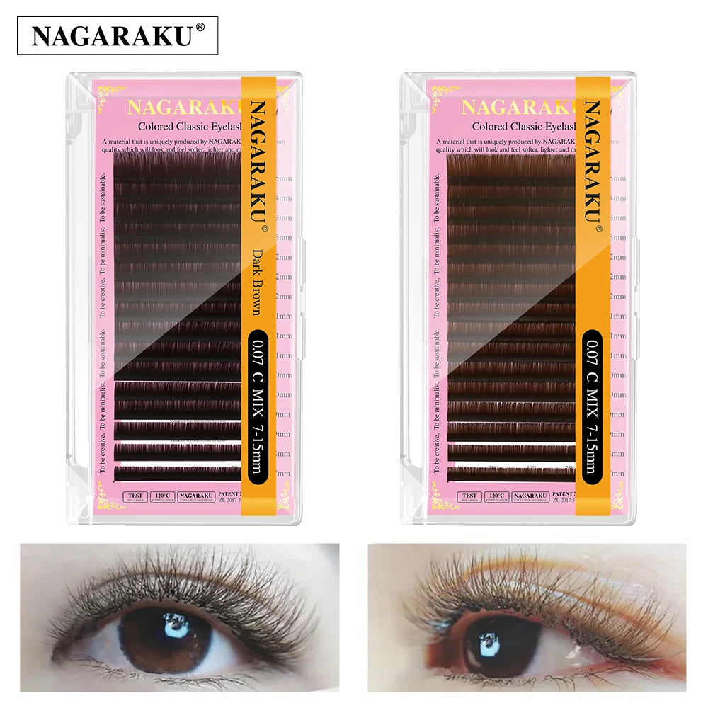 NAGARAKU Cor Cílios Maquiagem Maquiagem Mix de Maquiagem 7 ~ 15mm Marrom Escuro Marrom Claro Azul Roxo Cores Faux Cils Cílios Postiços Cilios