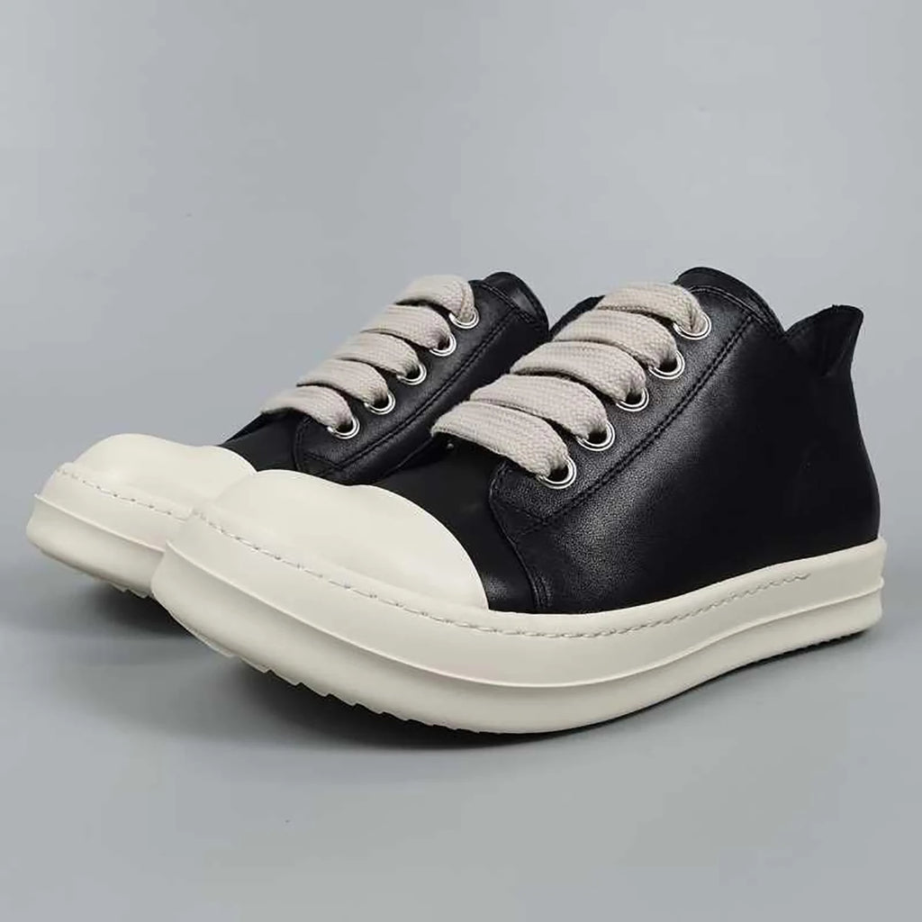 Men's Leather Sneakers Unisex Designer Retro Low-top Board Shoes Black Solid Leather Summer Shoes for Men Couple Shoes