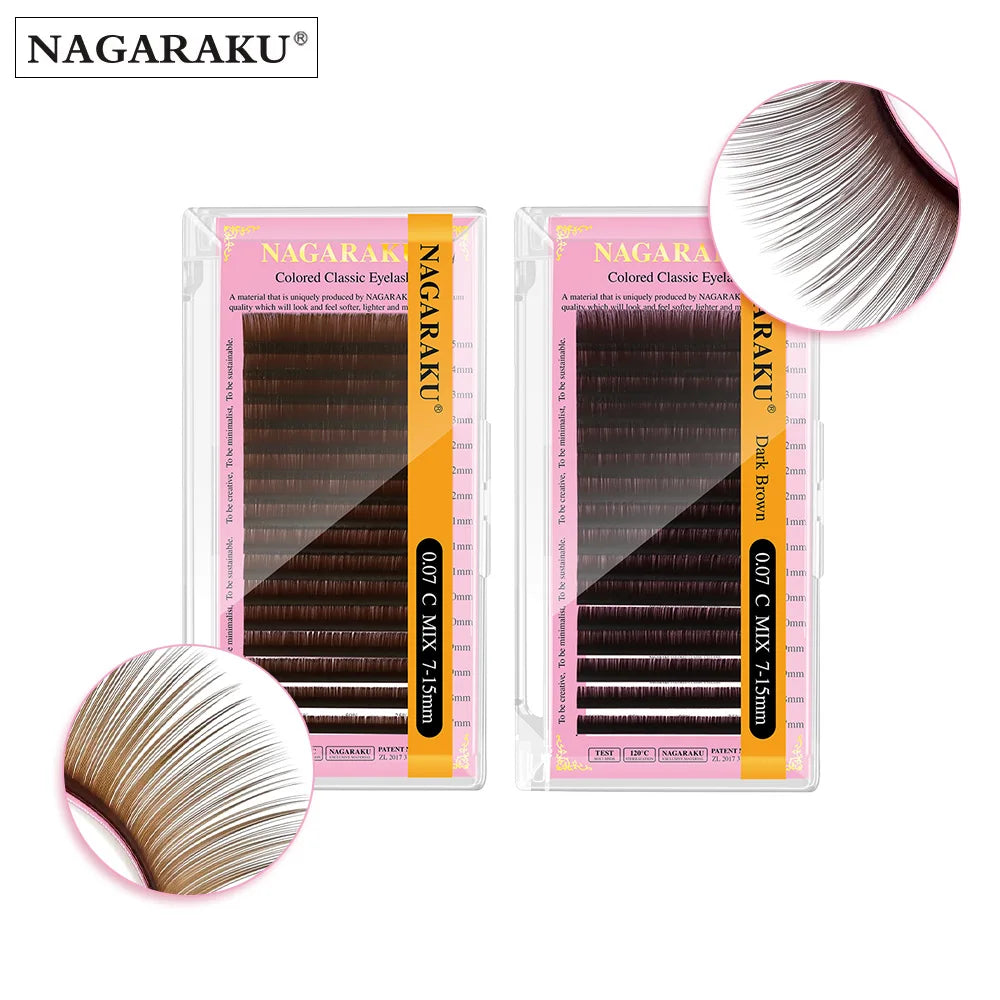 NAGARAKU Cílios Marrom Maquiagem Individual Cílios 16 Linhas Cor Marrom Alta Qualidade Super Macio Natural Mink Sintético