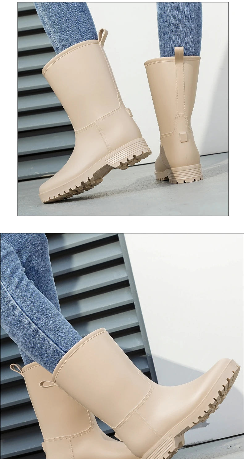 Botas de chuva femininas com estampa de leopardo, cano médio, antiderrapantes, pvc, peça única, sapatos de borracha à prova d'água para pesca, jardinagem e trabalho agrícola