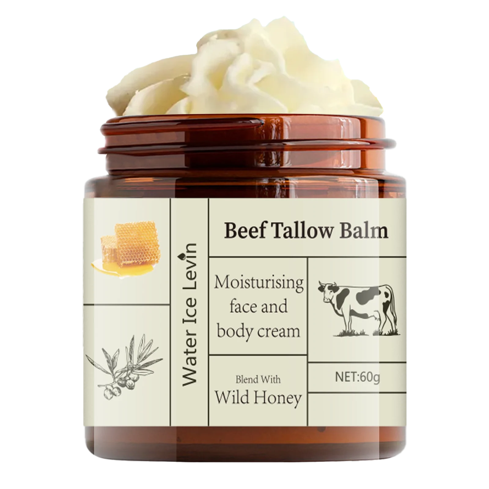 Creme de gordura de carne 60g, hidratante profundo, brilho, remoção de rugas, manteiga peluda, mel selvagem, loção corporal facial, cuidados com a pele, rico em vitaminas
