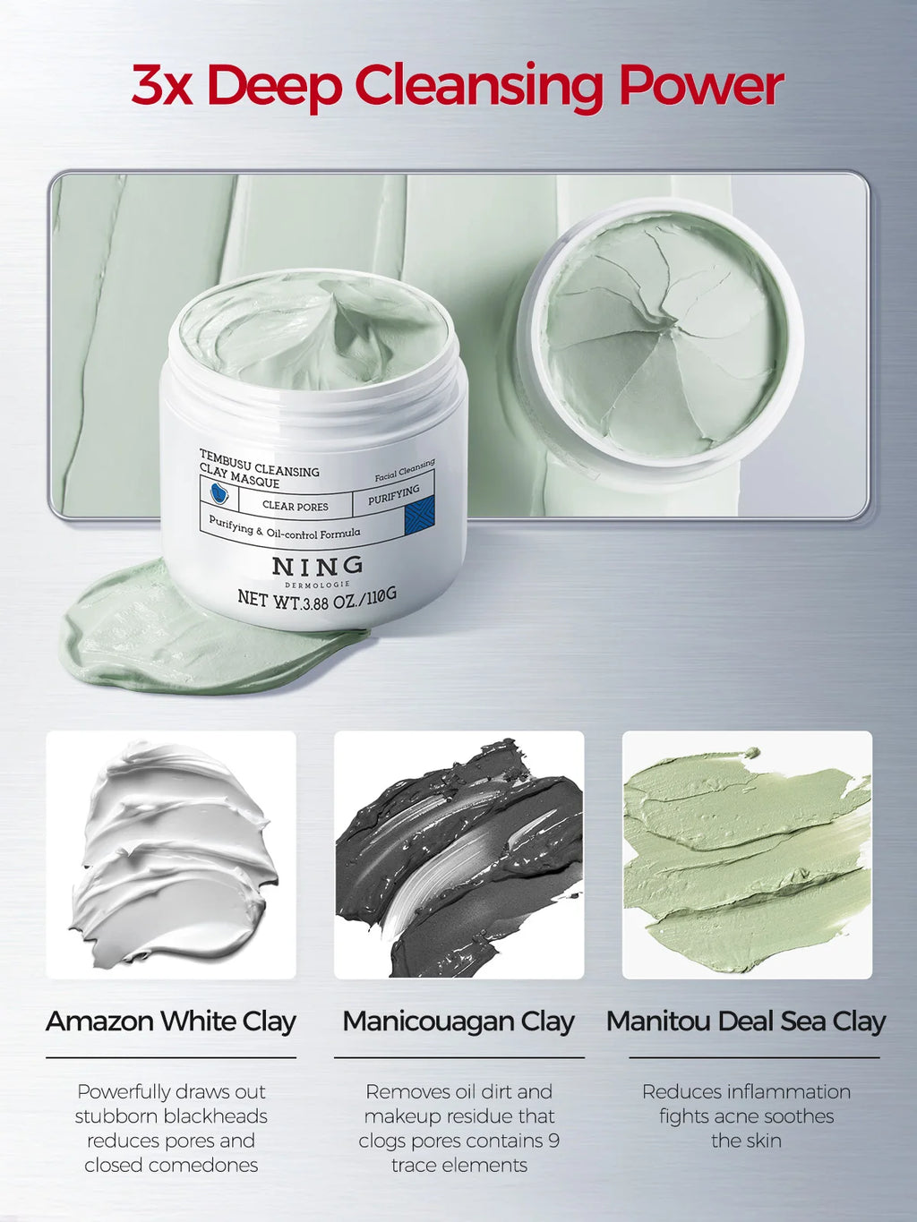 Conjunto de cuidados com a pele Tembusu Essence – Routina de 8 etapas com limpador de amino, máscara de argila, toner, soro de ácido salicílico, creme e tratamento para os olhos