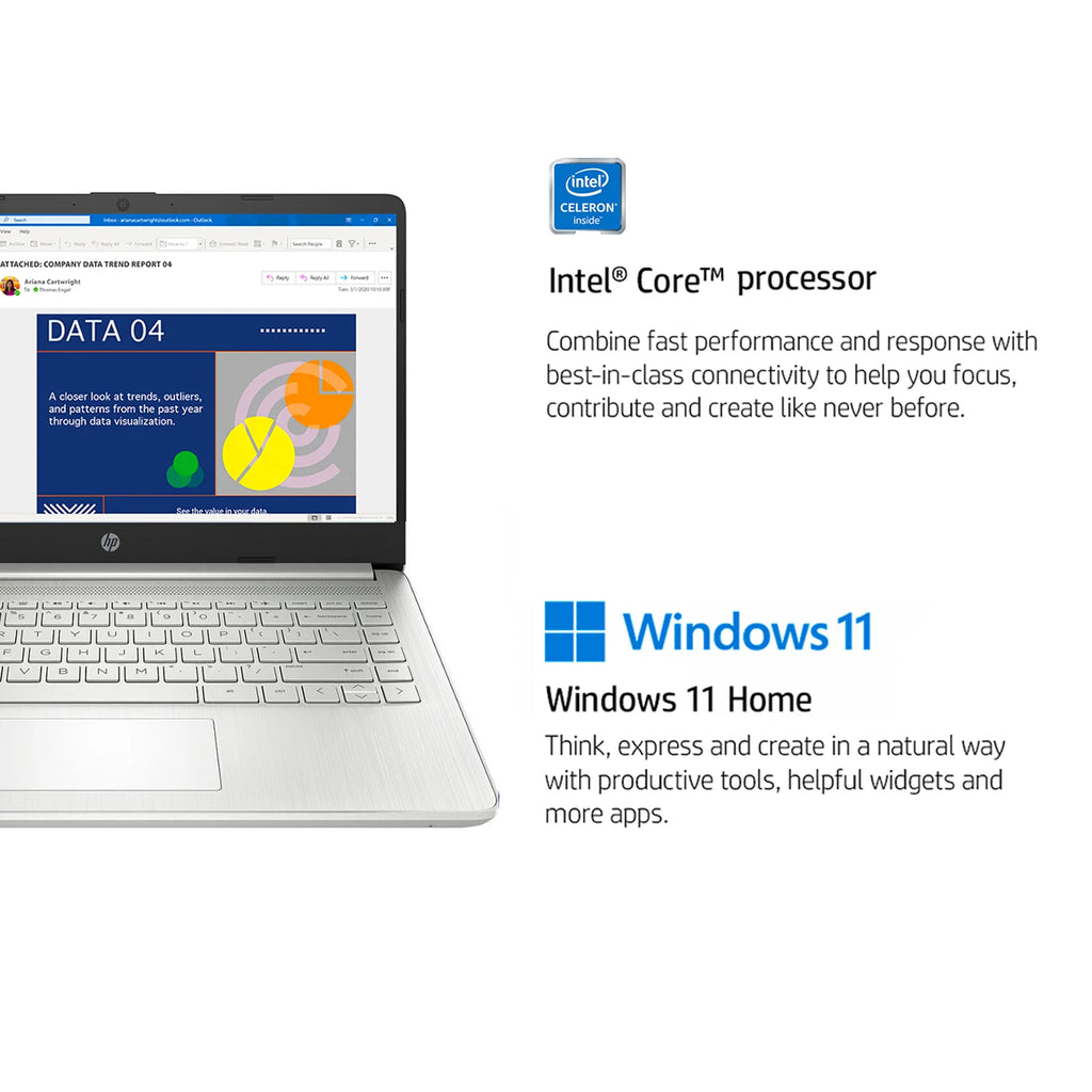 HP mais novo laptop empresarial de 14 ", Intel Celeron N4120, até 16 GB de RAM, 384 GB de armazenamento (128 GB eMMC + 256 GB Micro SD), 1 ano de escritório 365, prata