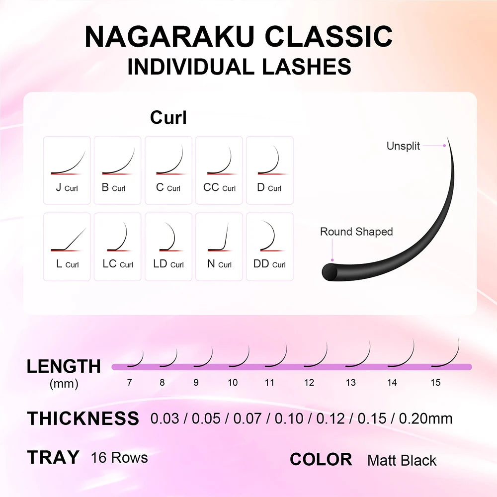NAGARAKU estojo de cílios postiços com 16 linhas, 7-15mm, mix premium, natural, de vison, sintético, extensão de cílios, individual, maquiagem