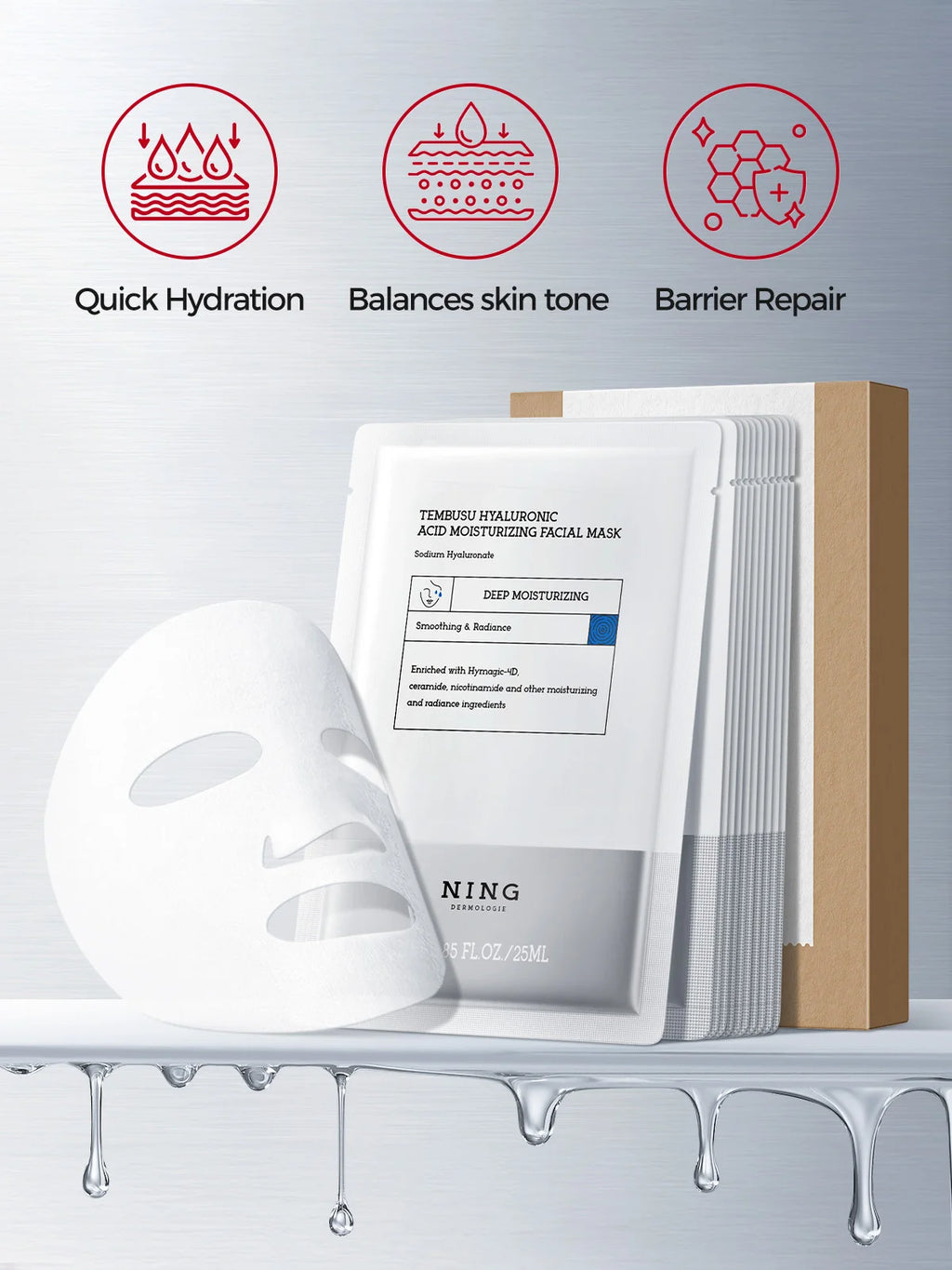Conjunto de cuidados com a pele Tembusu Essence – Routina de 8 etapas com limpador de amino, máscara de argila, toner, soro de ácido salicílico, creme e tratamento para os olhos