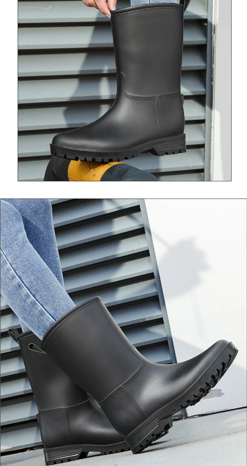 Botas de chuva femininas com estampa de leopardo, cano médio, antiderrapantes, pvc, peça única, sapatos de borracha à prova d'água para pesca, jardinagem e trabalho agrícola