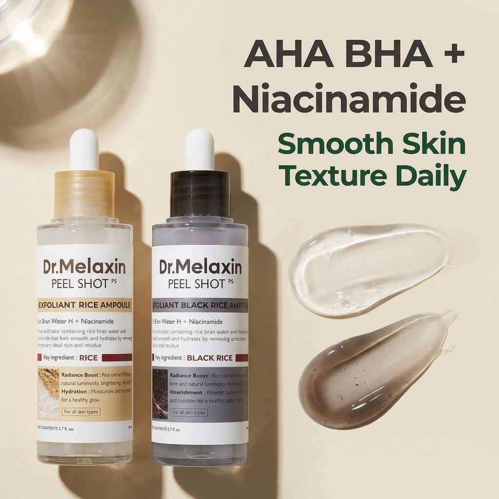 Ampola Esfoliante de Arroz Preto 80ml, Extrato de Água de Arroz, AHA BHA, Niacinamida, Para Todos os Tipos de Pele