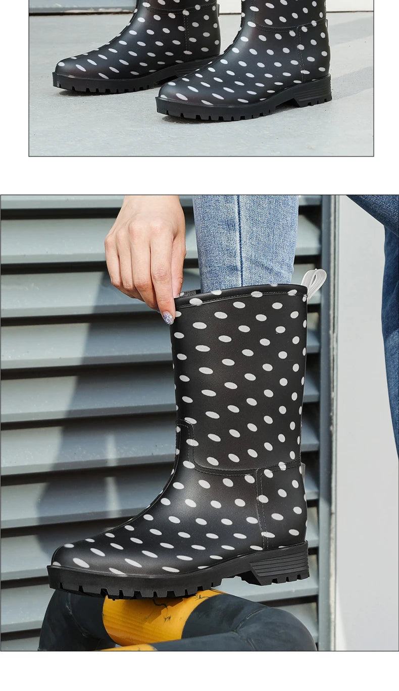 Botas de chuva femininas com estampa de leopardo, cano médio, antiderrapantes, pvc, peça única, sapatos de borracha à prova d'água para pesca, jardinagem e trabalho agrícola