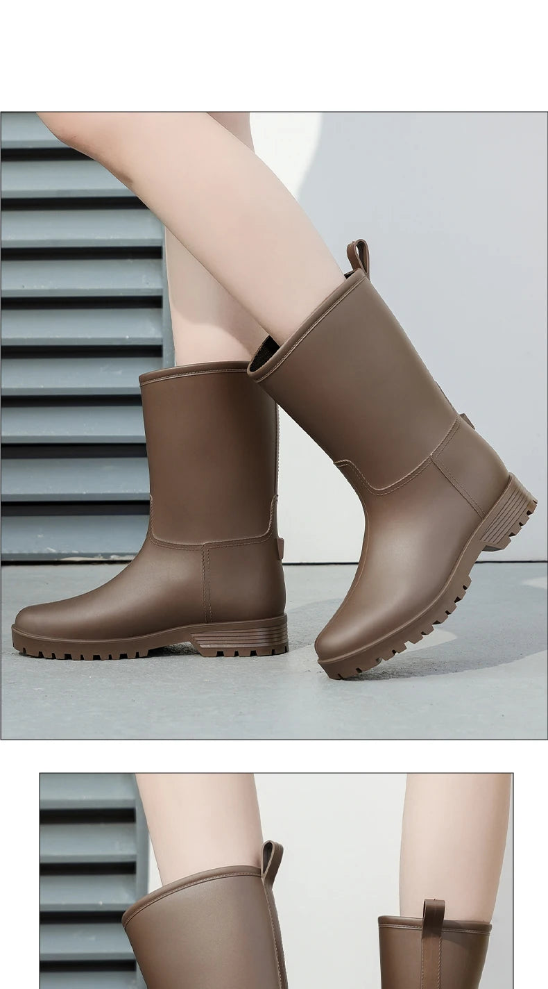 Botas de chuva femininas com estampa de leopardo, cano médio, antiderrapantes, pvc, peça única, sapatos de borracha à prova d'água para pesca, jardinagem e trabalho agrícola
