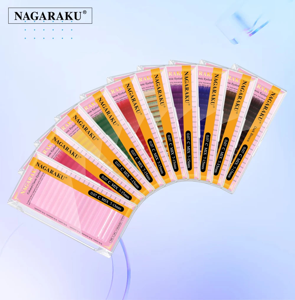 NAGARAKU Cor Cílios Maquiagem Maquiagem Mix de Maquiagem 7 ~ 15mm Marrom Escuro Marrom Claro Azul Roxo Cores Faux Cils Cílios Postiços Cilios