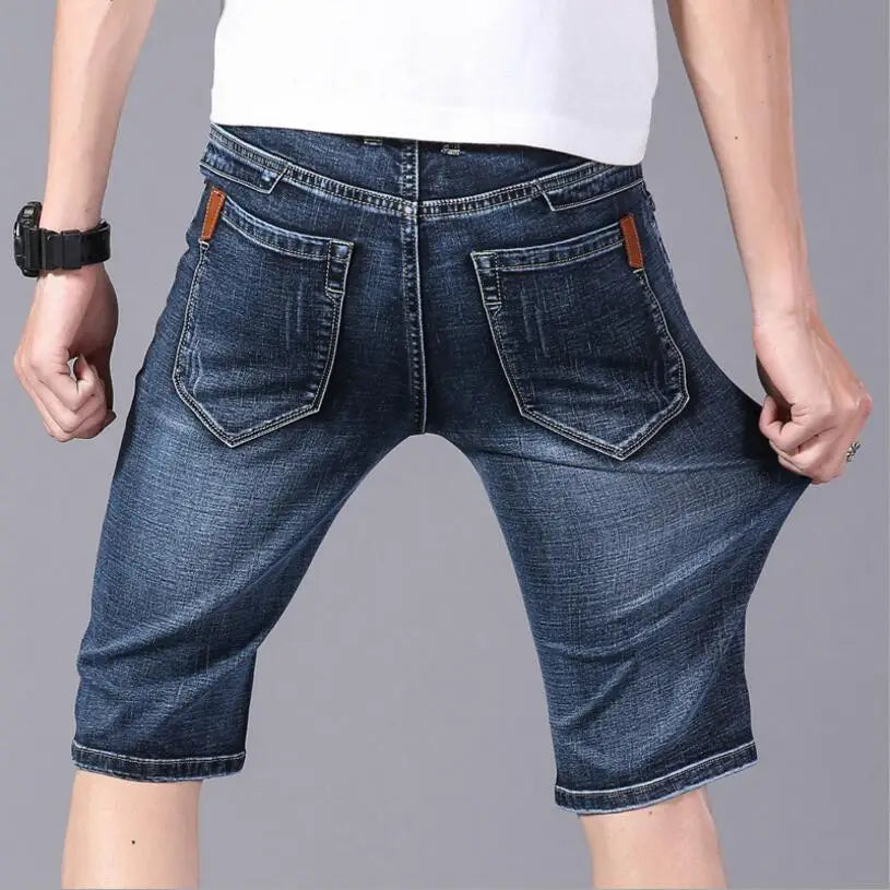 Verão shorts de brim fino para homens de boa qualidade shorts de brim homens de algodão sólido em linha reta jeans shorts masculinos azul casual jeans tamanho 40