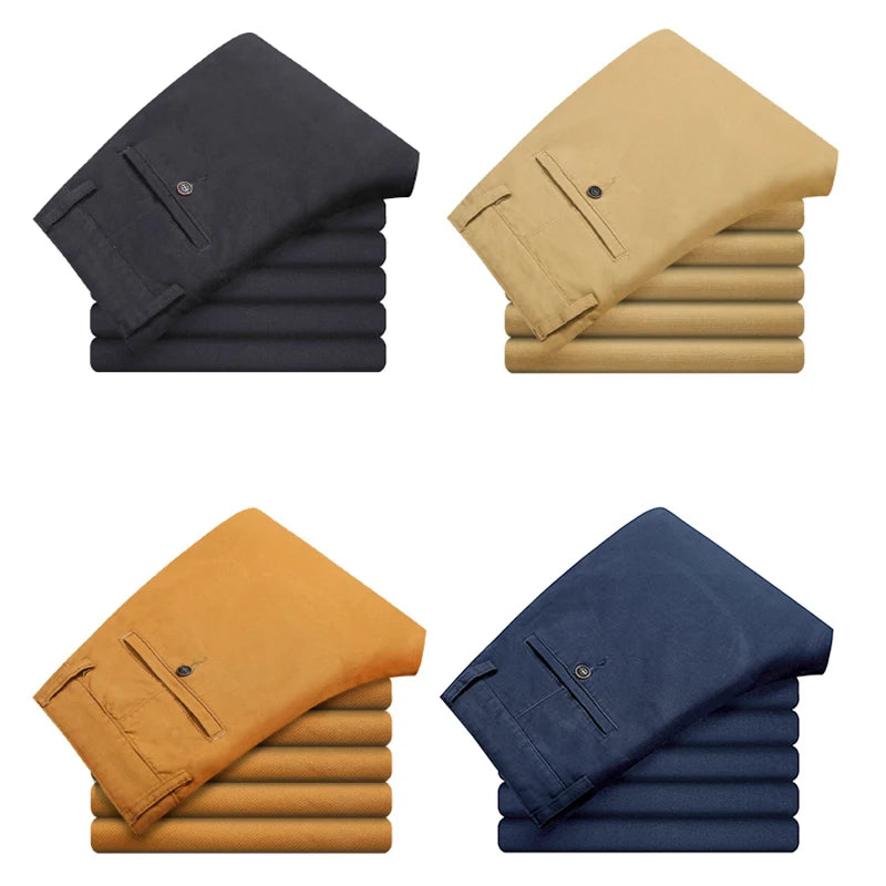 Calças masculinas de algodão casual estiramento calças masculinas homem longo em linha reta alta qualidade 4 cores plus size calça terno 42 44 46