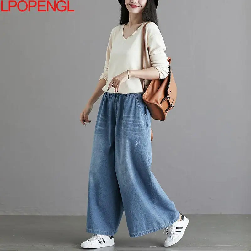 Calças de brim soltas femininas 2025 y2k novo casual streetwear calças jeans perna larga estilo rua vintage bolsos de cintura alta jean femme
