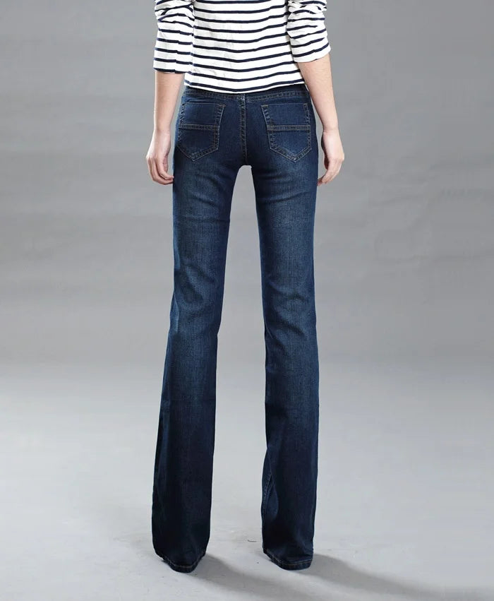 Jeans de cintura média de mulheres, calça casual confortável, elegante, alta qualidade, verão, primavera, verão, 2024