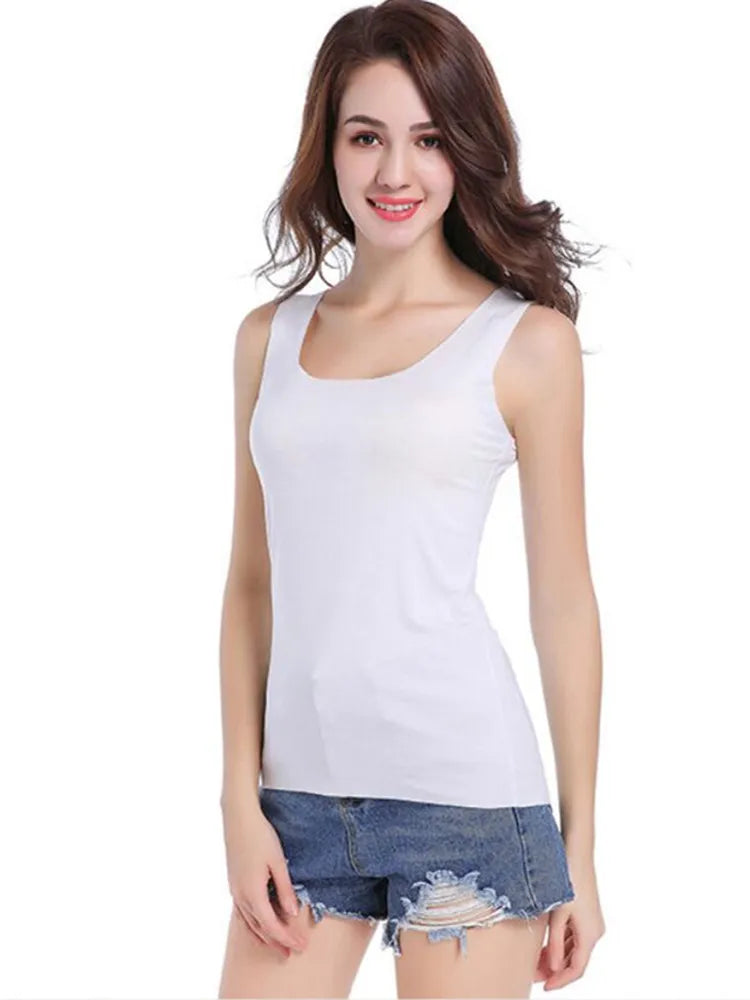 Camisetas Sem Costura de Alta Qualidade para Mulheres, Tops de Modal Macio, Camisetas Sem Mangas Brancas, Tops Sem Marcas