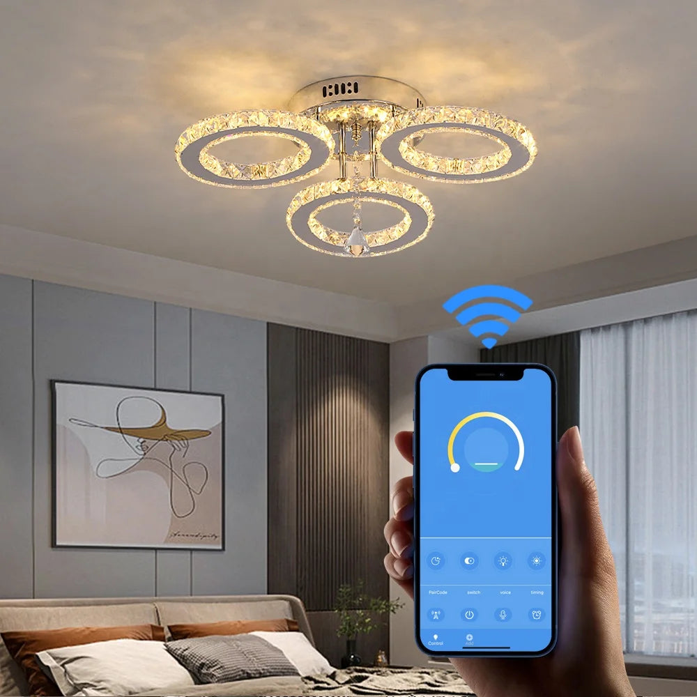 US Warehouse 27W LED Home Crystal Smart APP Ceiling Light With Remote Control Brightness