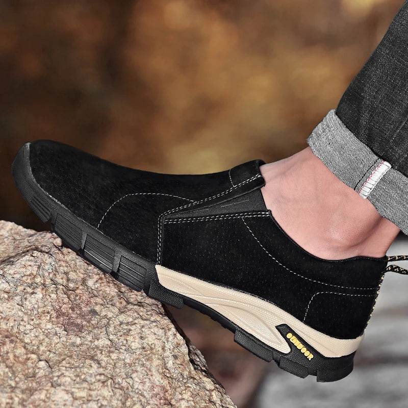 Sapatos masculinos de marca de couro genuíno sapatos casuais ao ar livre respirável tênis camurça original mocassins masculinos tênis