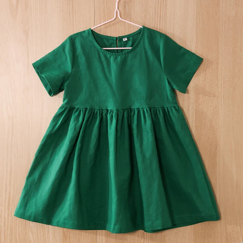 Vestido Mori de Linho para Meninas 2026 Verão Nova Roupa Infantil Vestidos de Princesa de Manga Curta em Algodão e Linho TZ30