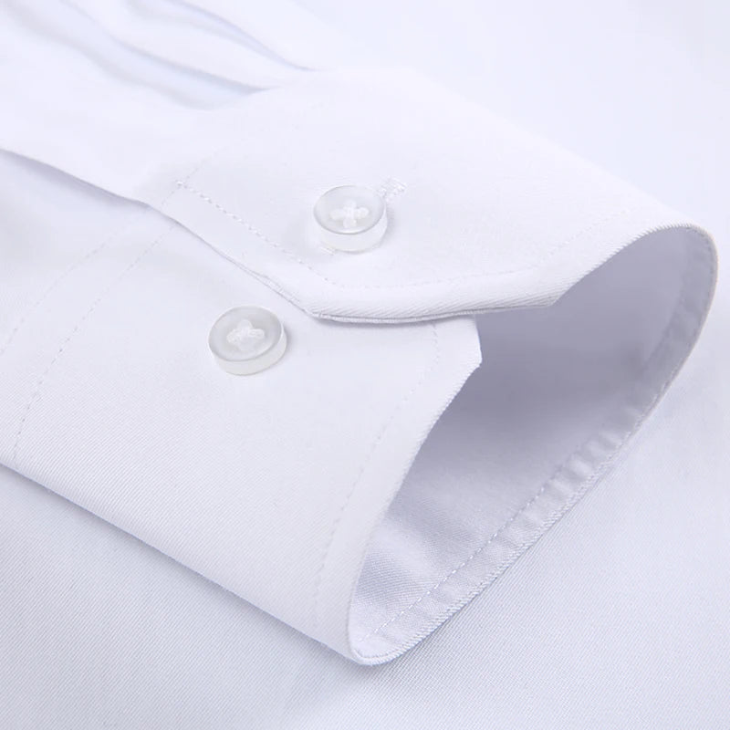 Camisas sociais masculinas clássicas de manga comprida, ajuste padrão, formal, negócios, social, simples, design básico, branco, trabalho, escritório, camisa casual