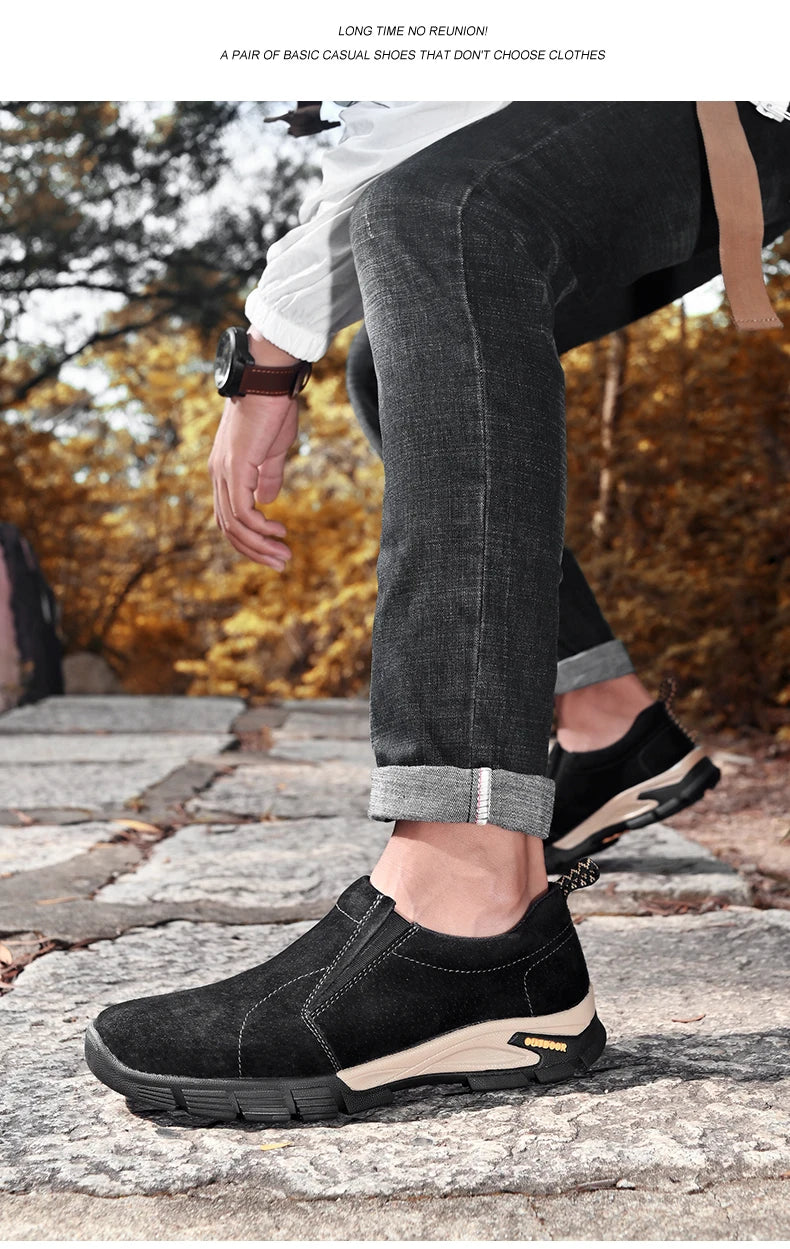 Sapatos masculinos de marca de couro genuíno sapatos casuais ao ar livre respirável tênis camurça original mocassins masculinos tênis