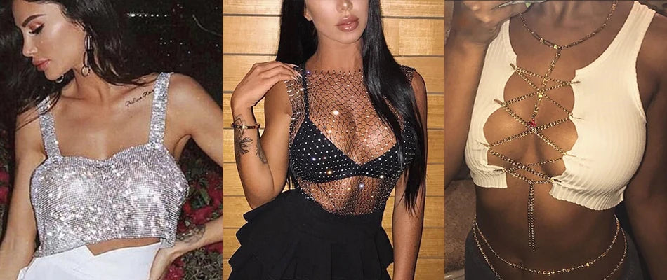 2025 glitter boate sem costas strass regata feminina sexy metal cristal diamantes lantejoulas noite clube festa wear topo de colheita
