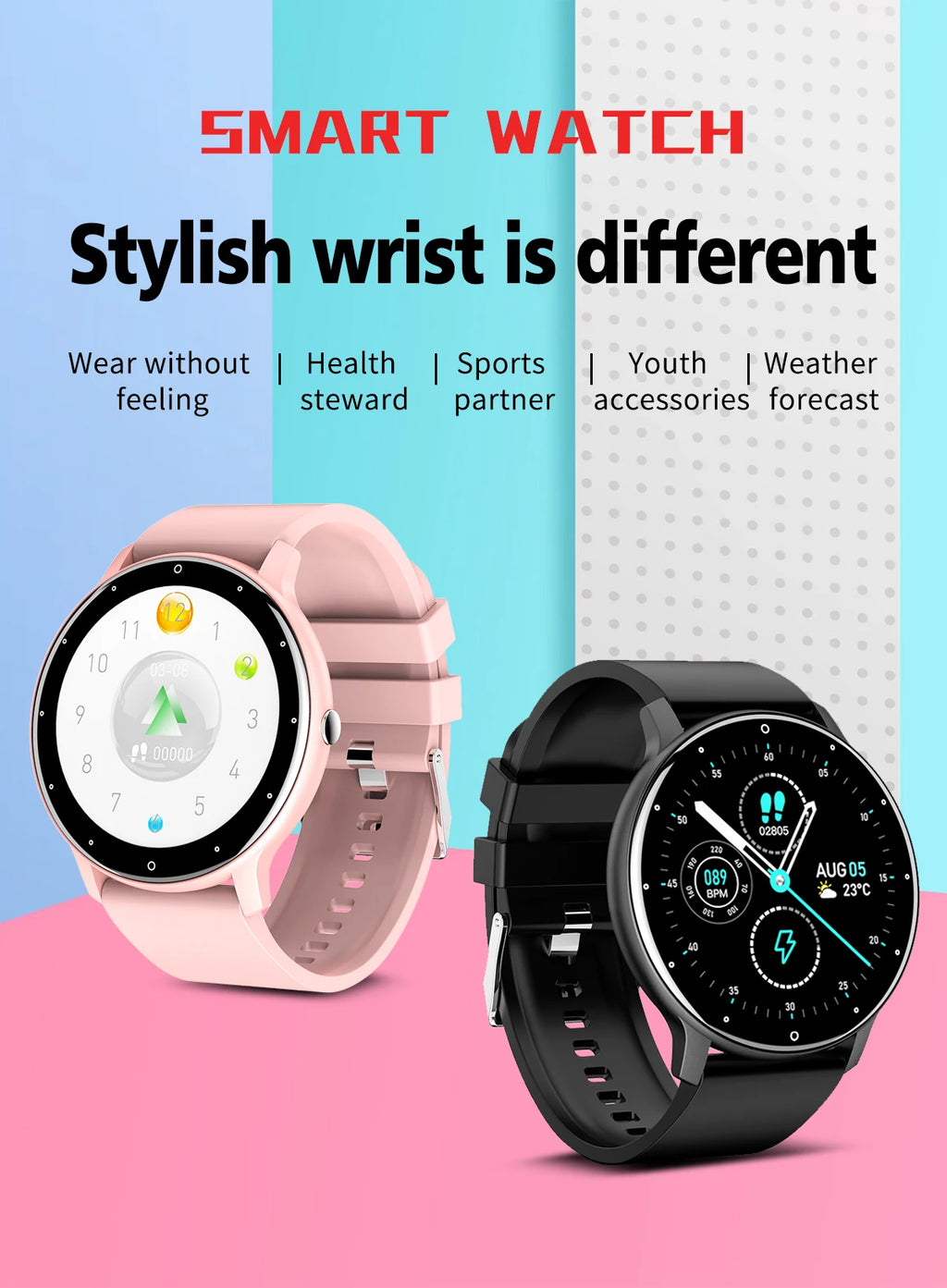 LIGE Relógio inteligente feminino à prova d'água, previsão do tempo em tempo real, relógios esportivos para mulheres, Android IOS