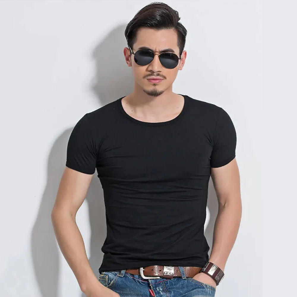 Camiseta Masculina de Manga Curta, T-Shirt O-Neck Slim em Cores Sólidas, Camiseta Masculina 2026 MRMT