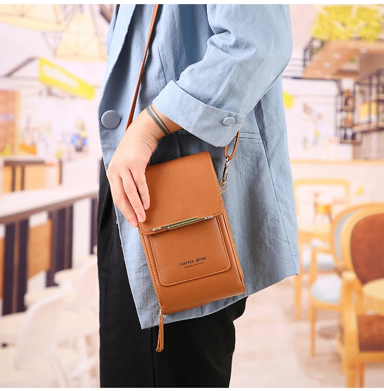PU Leather Touch Screen Shoulder Bag para Mulheres, Feminino Crossbody Bolsas, Bolsa de telefone Bolsa de mão de grande capacidade, Drop Shipping, Novo