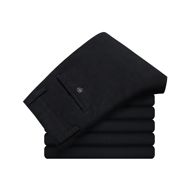Calças masculinas de algodão casual estiramento calças masculinas homem longo em linha reta alta qualidade 4 cores plus size calça terno 42 44 46