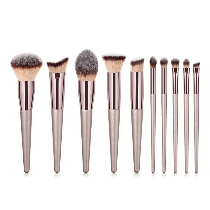 4/10 pçs conjunto de pincéis de maquiagem champanhe para base cosmética em pó blush sombra kabuki mistura compõem escova ferramenta de beleza